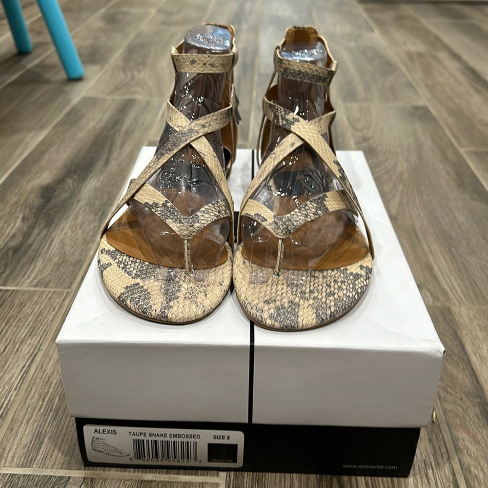 Dolce Vita taupe snake embossed flat sandals size 8